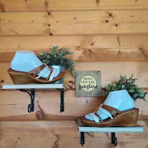 Italian Shoemakers Brown White Faux Leather Low Wedge Platform Heel Sandals 9.5M